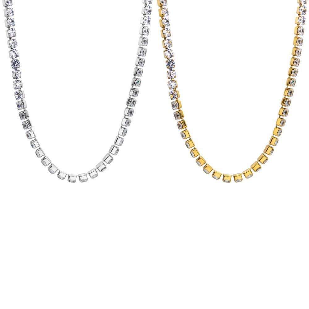 Κολιέ Αλυσίδα Ατσάλι Ριβιέρα Ζιρκόν Steel Cup Chain Νecklace Zircon