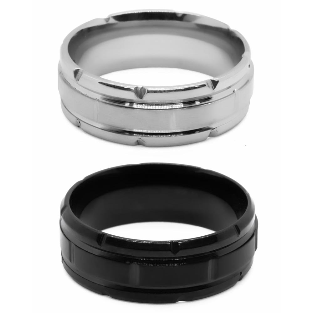 Δαχτυλίδι Ατσάλι σκαλιστές γραμμές Men's Steel Ring Engraved Lines