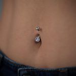 Steel Navel Piercing Silver with Circular Prong Zircon Stones - Image 2