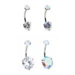 Steel Navel Piercing Silver with Circular Prong Zircon Stones - Image 1