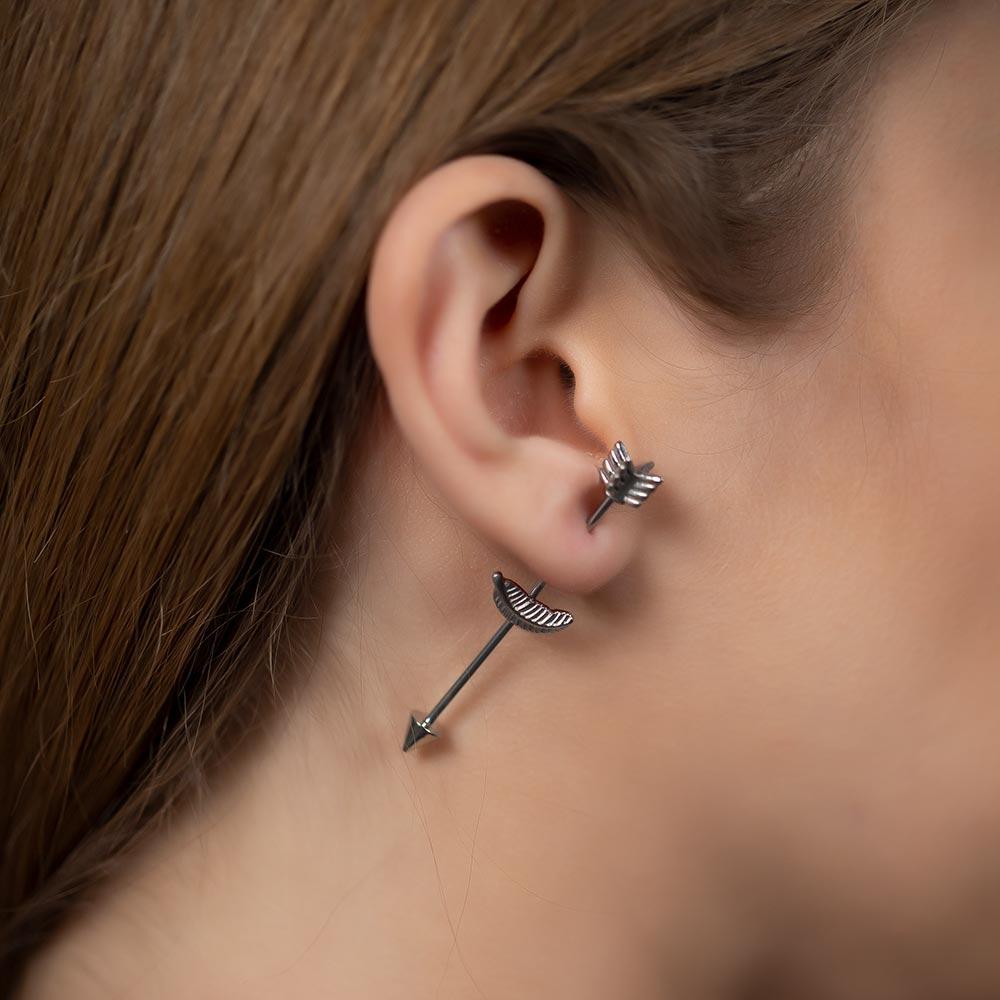 Silver industrial earrings 2025