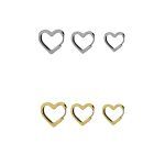 Steel Hoop Heart Earrings Set in Silver or Gold Color - Image 1